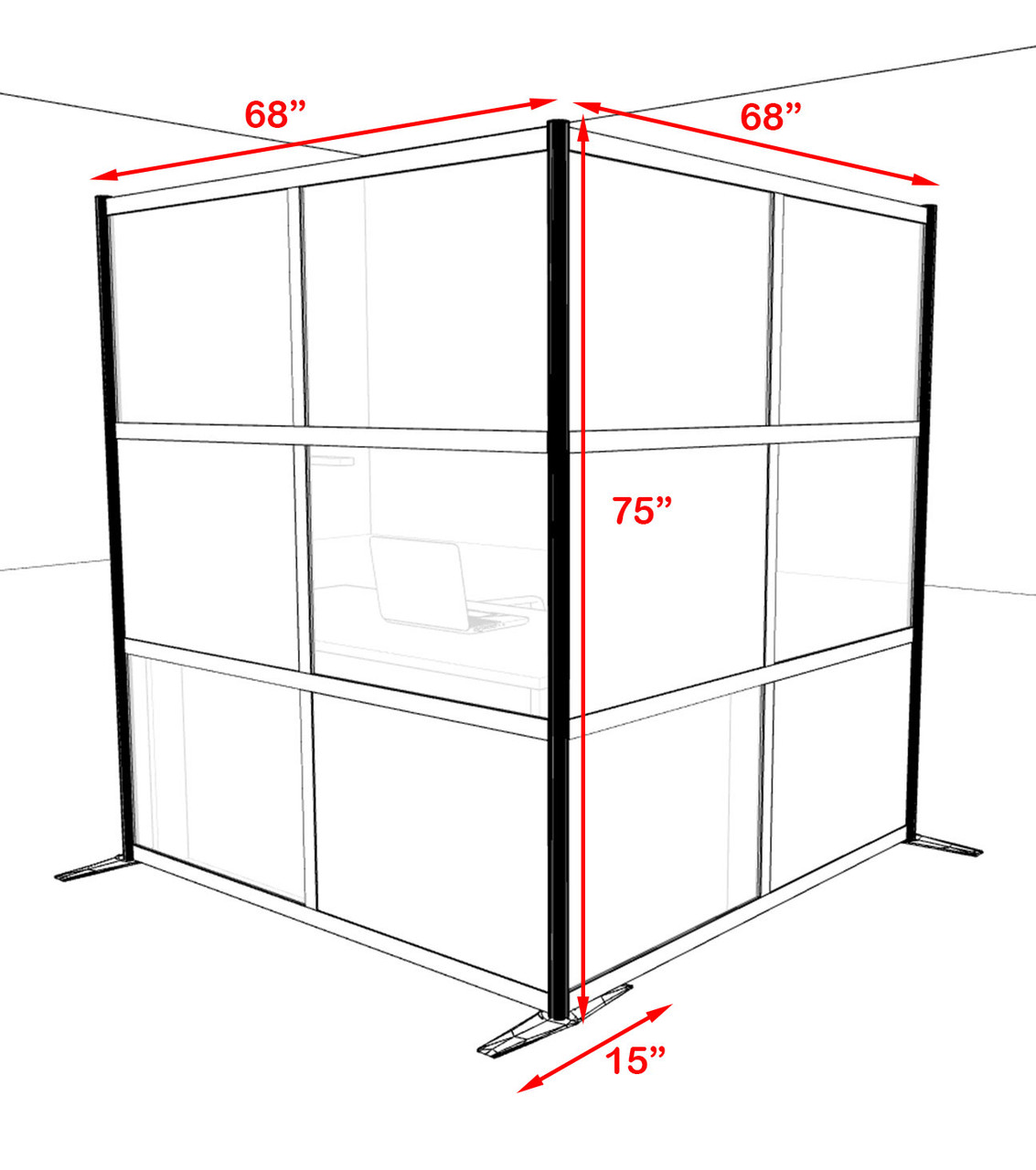 One L Shaped Loft Modern Office Home Aluminum Frame Partition / Divider / Sneeze Guard, #UT-ALU-P39-A