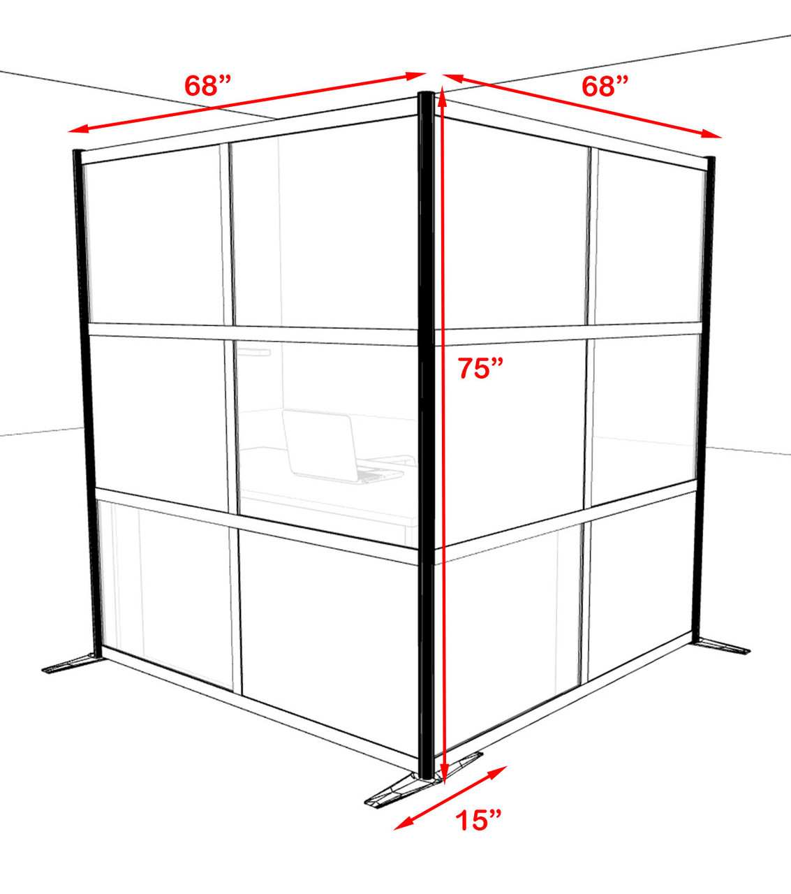 One L Shaped Loft Modern Office Home Aluminum Frame Partition / Divider / Sneeze Guard, #UT-ALU-P40-B