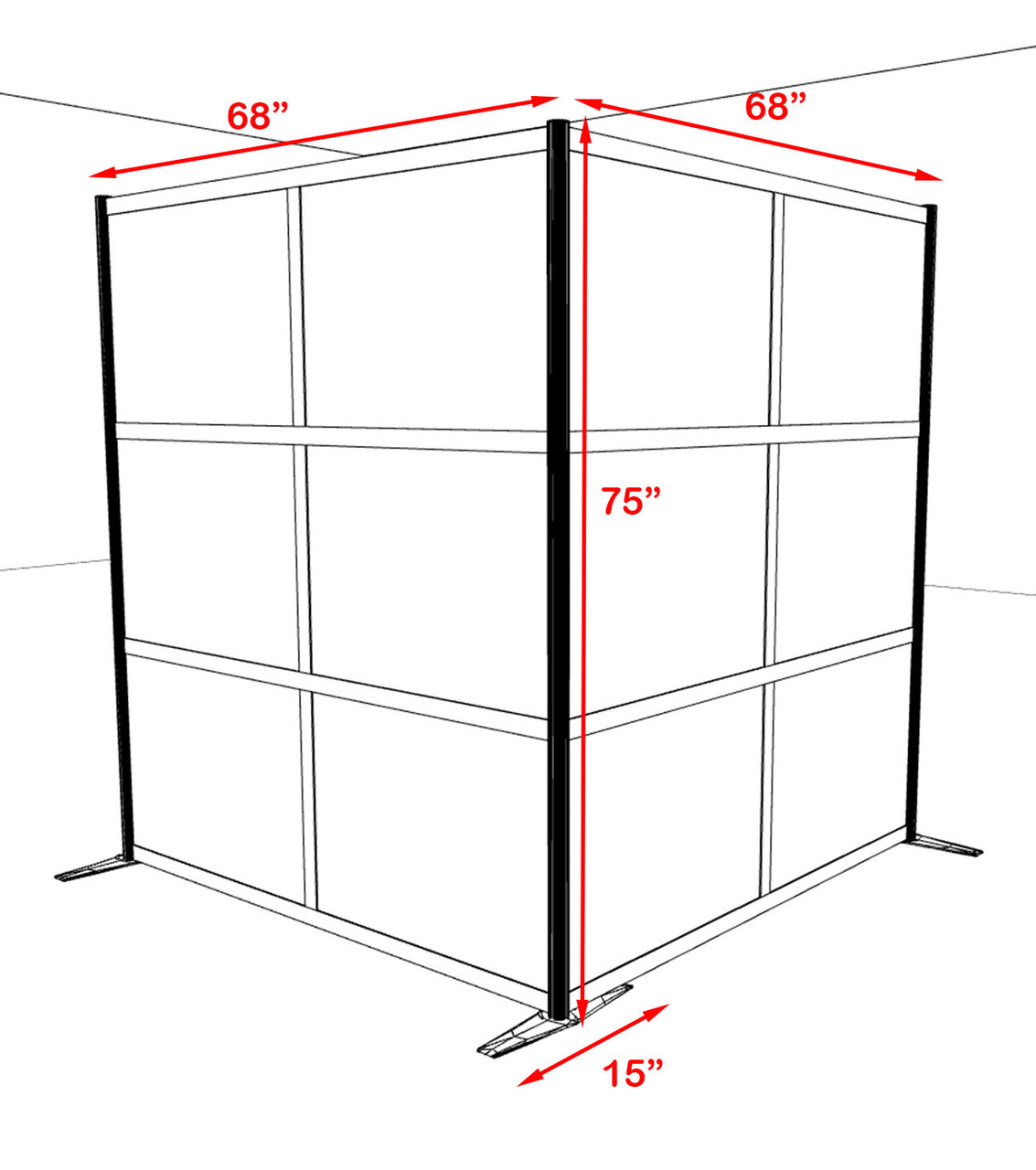 One L Shaped Loft Modern Office Home Aluminum Frame Partition / Divider / Sneeze Guard, #UT-ALU-P42-C