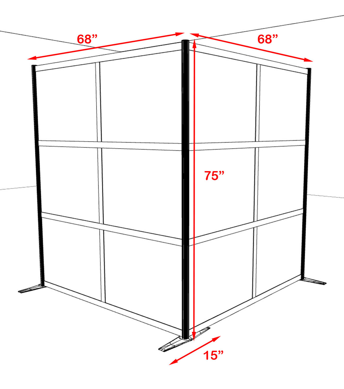 One L Shaped Loft Modern Office Home Aluminum Frame Partition / Divider / Sneeze Guard, #UT-ALU-P43-A