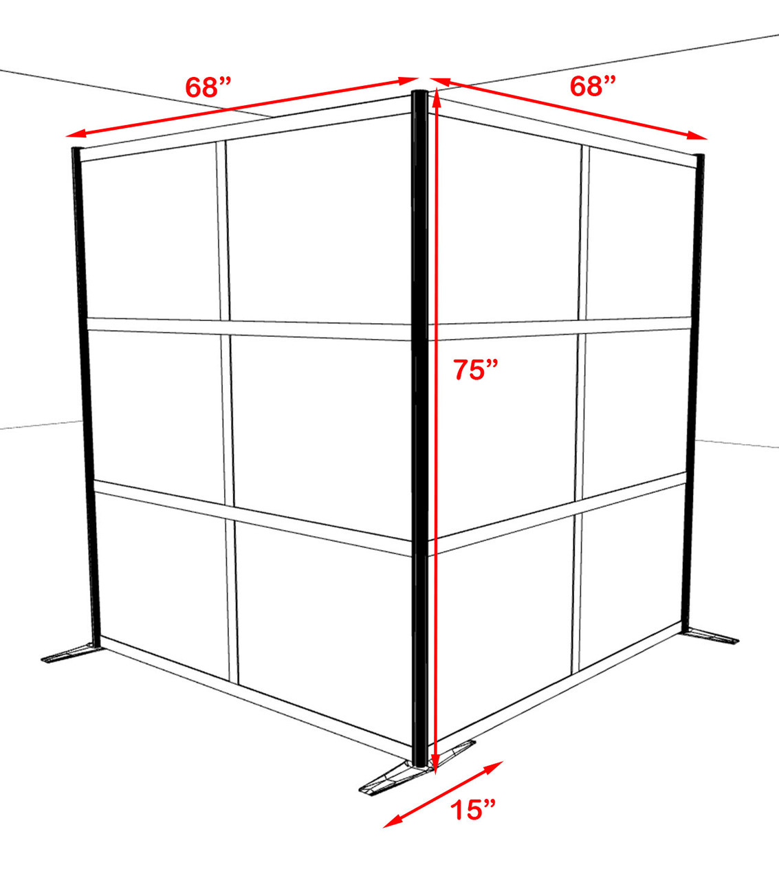 One L Shaped Loft Modern Office Home Aluminum Frame Partition / Divider / Sneeze Guard, #UT-ALU-P47