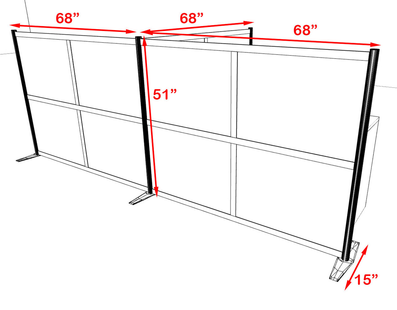 One T Shaped Loft Modern Office Home Aluminum Frame Partition / Divider / Sneeze Guard, #UT-ALU-P55-C
