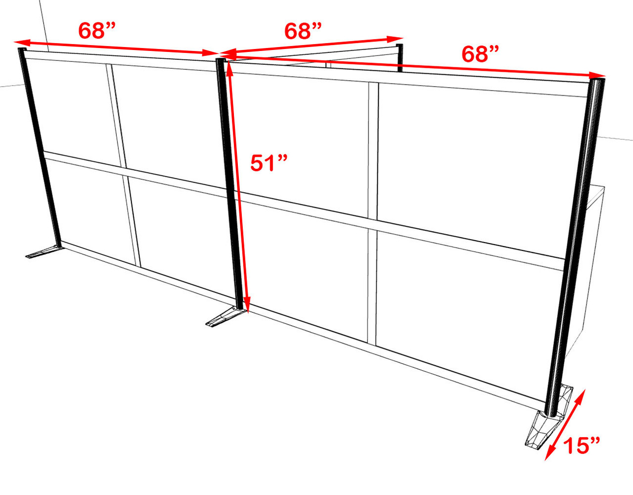 One T Shaped Loft Modern Office Home Aluminum Frame Partition / Divider / Sneeze Guard, #UT-ALU-P59