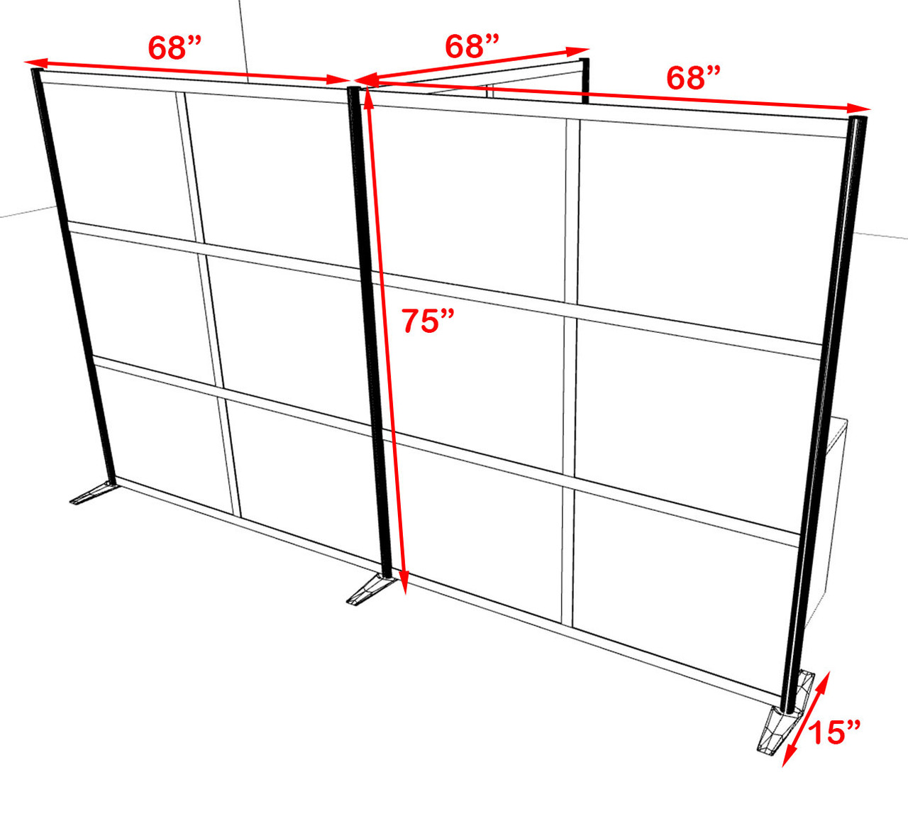 One T Shaped Loft Modern Office Home Aluminum Frame Partition / Divider / Sneeze Guard, #UT-ALU-P65-A