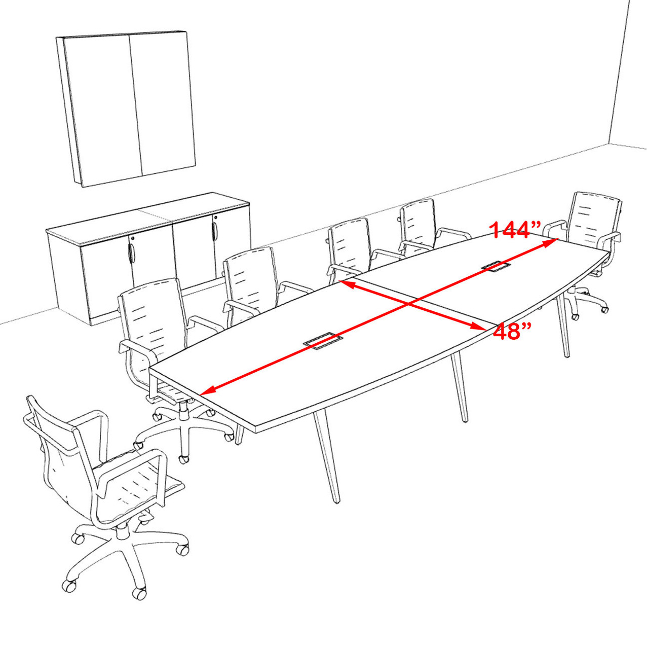 Modern Boat shaped 12' Feet Conference Table, #OF-CON-CW20