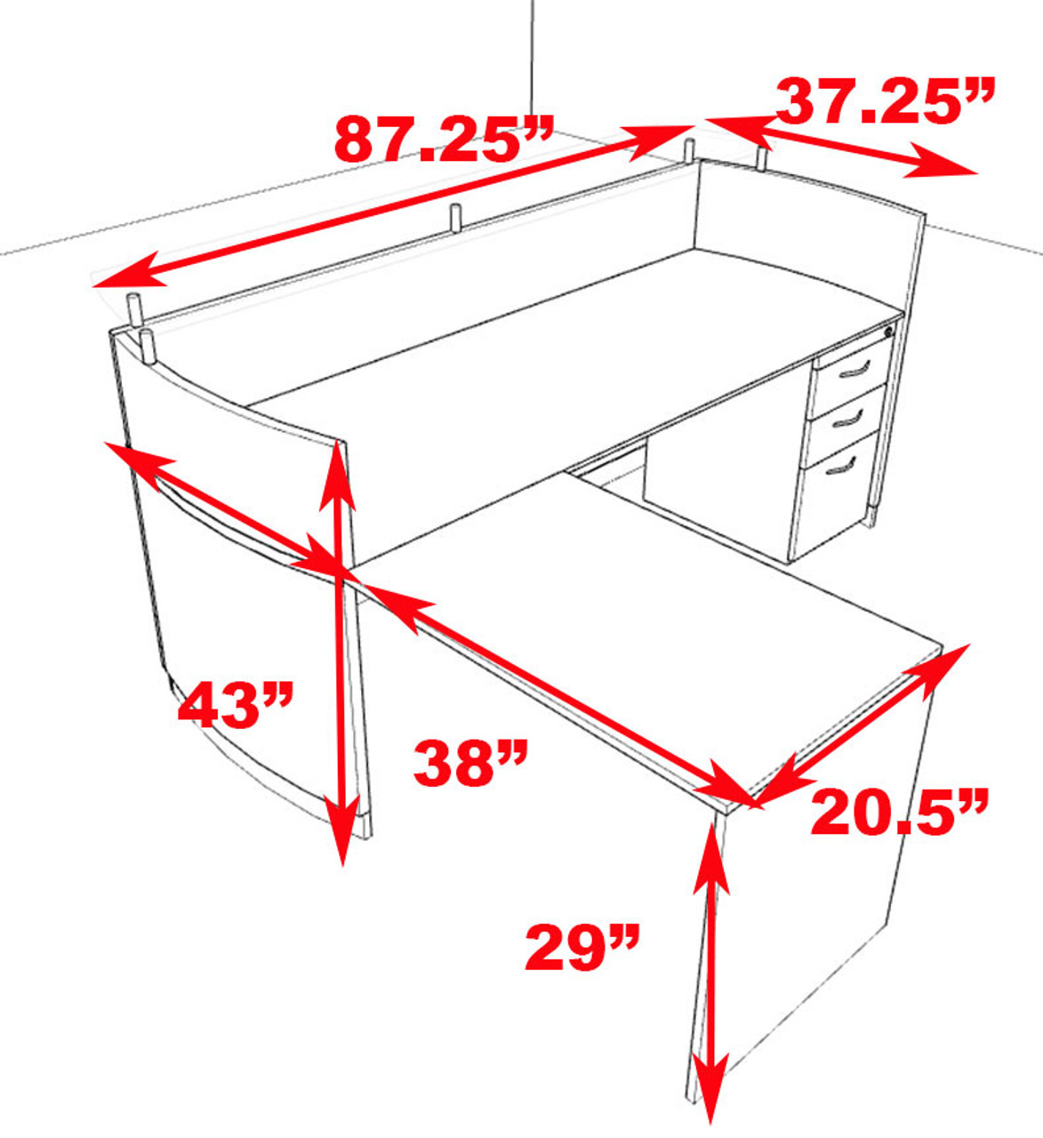 3pc Modern Glass L Shape Counter Reception Desk Set, #RO-NAP-R9