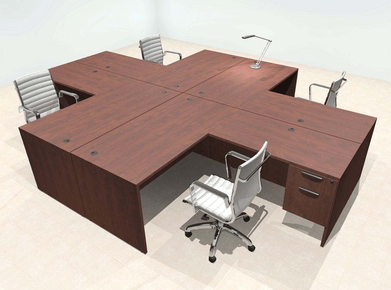 Four Person Modern Office Workstation Desk Set, #OT-SUL-FPN42