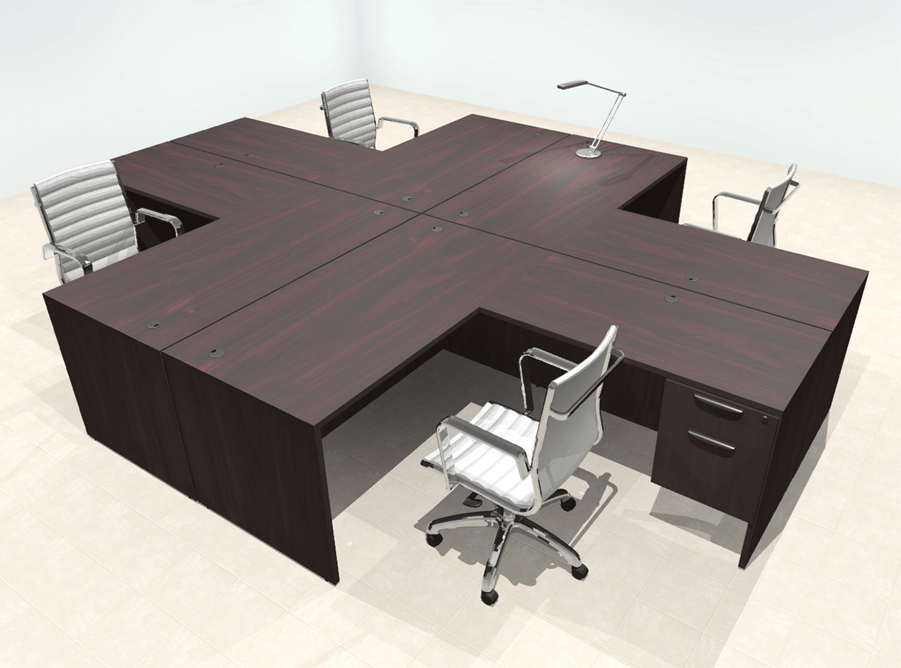 Four Person Modern Office Workstation Desk Set, #OT-SUL-FPN43