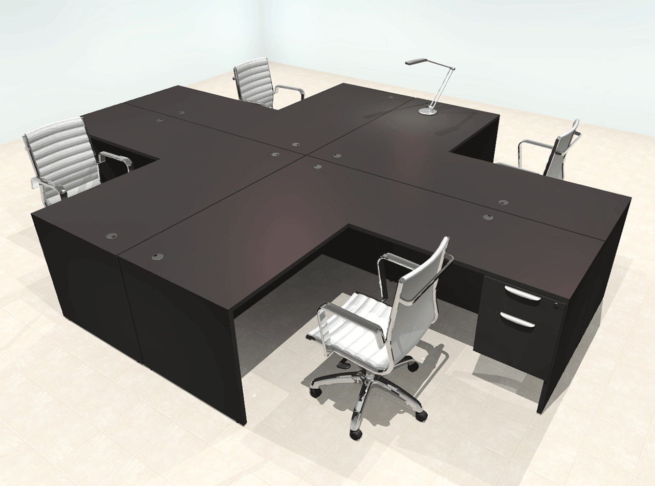 Four Person Modern Office Workstation Desk Set, #OT-SUL-FPN44