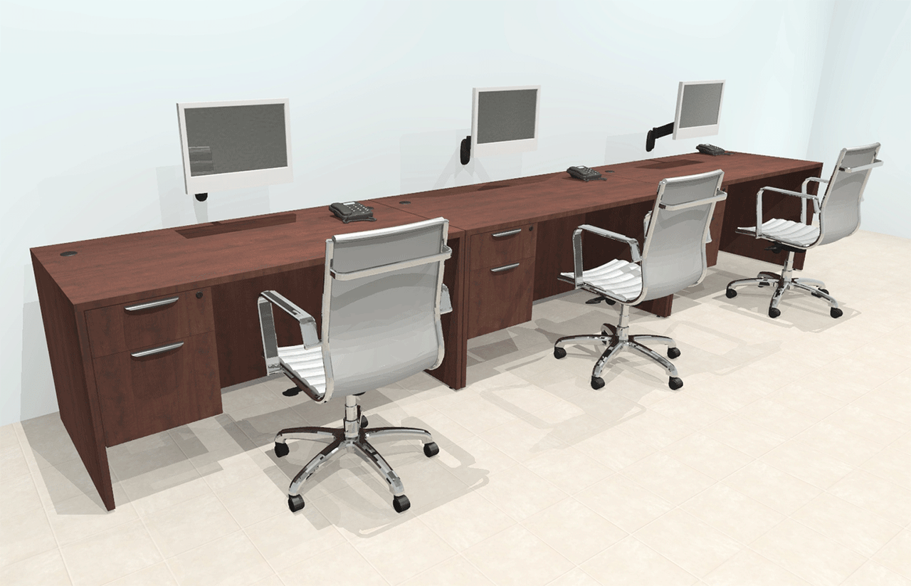 Three Person Modern Office Workstation Desk Set, #OT-SUL-SPN26