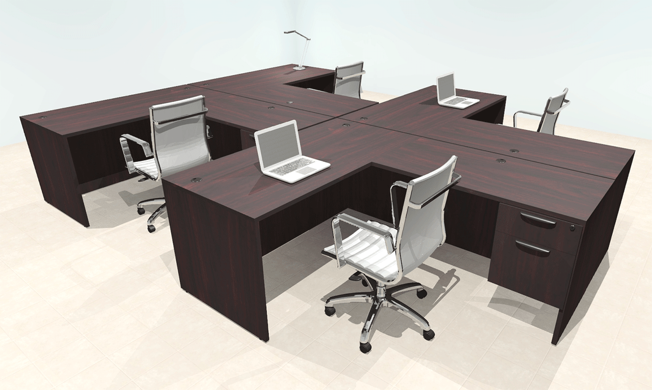 Four Person Modern Office Workstation Desk Set, #OT-SUL-SPN59
