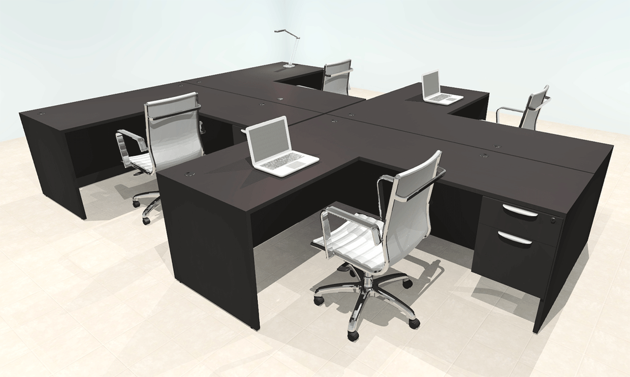 Four Person Modern Office Workstation Desk Set, #OT-SUL-SPN60