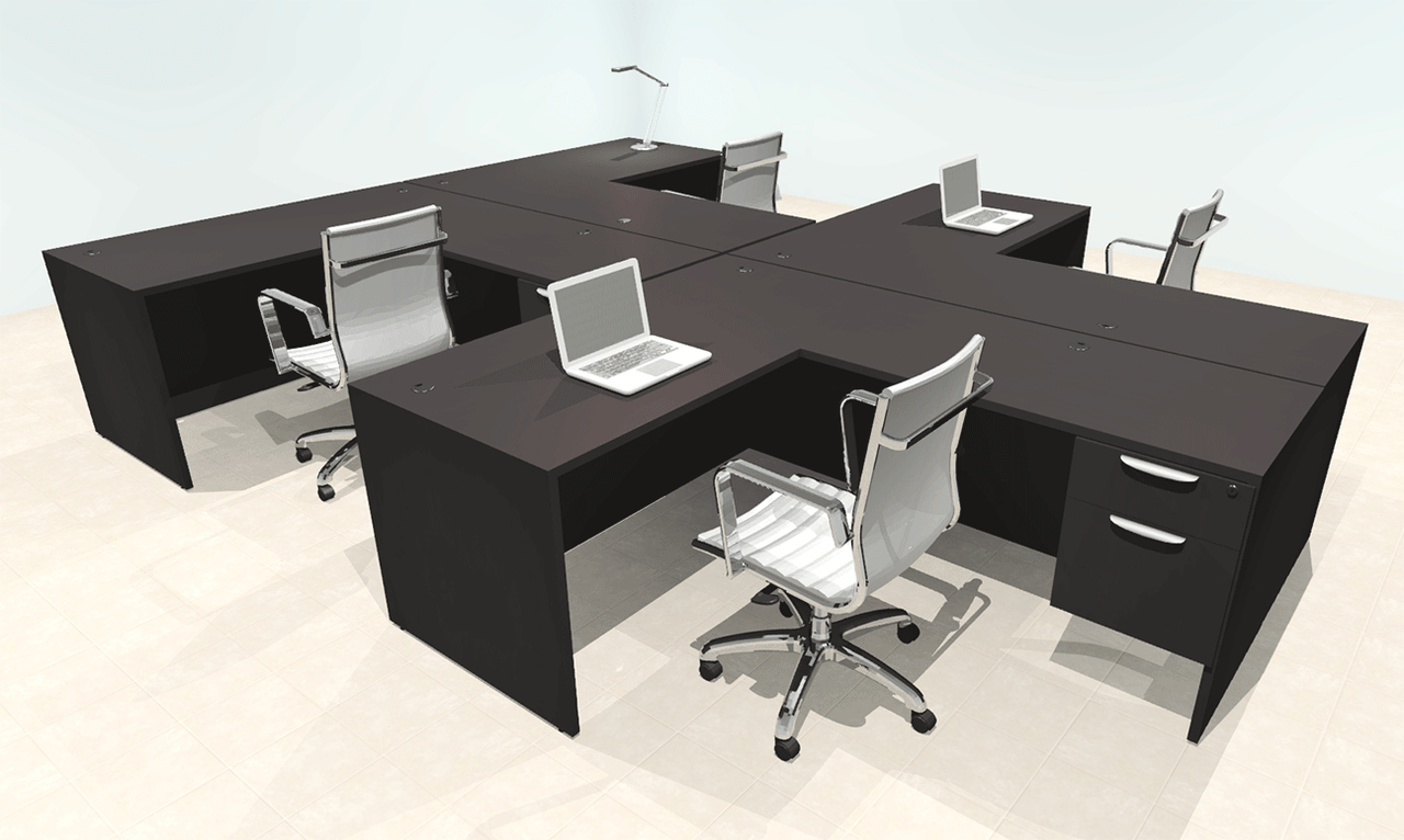 Four Person Modern Office Workstation Desk Set, #OT-SUL-SPN60