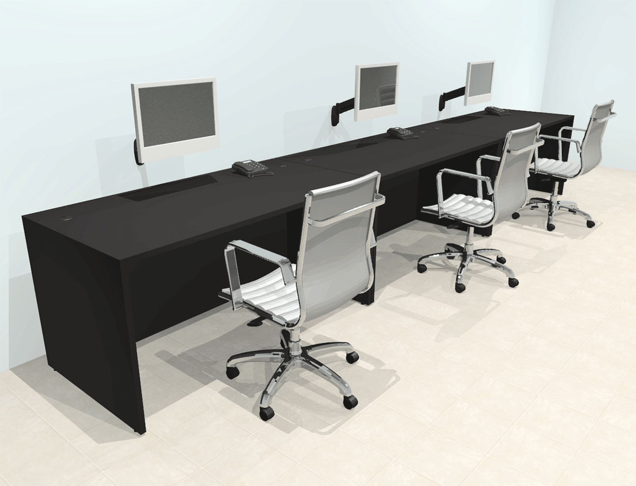 Three Person Modern Office Workstation Desk Set, #OT-SUL-SPN8