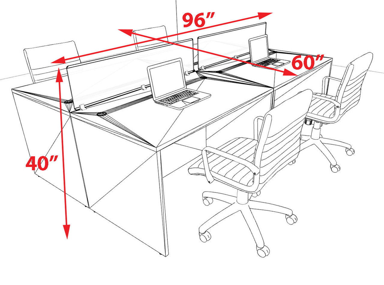 Four Person Modern Acrylic Divider Office Workstation Desk Set, #OT-SUS-FP20