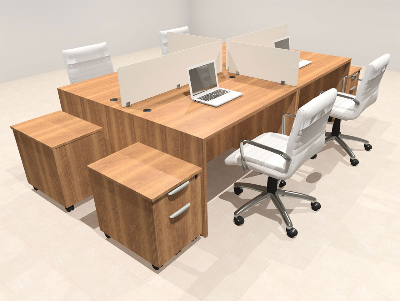 Four Person Modern Acrylic Divider Office Workstation Desk Set, #OT-SUS-FP31