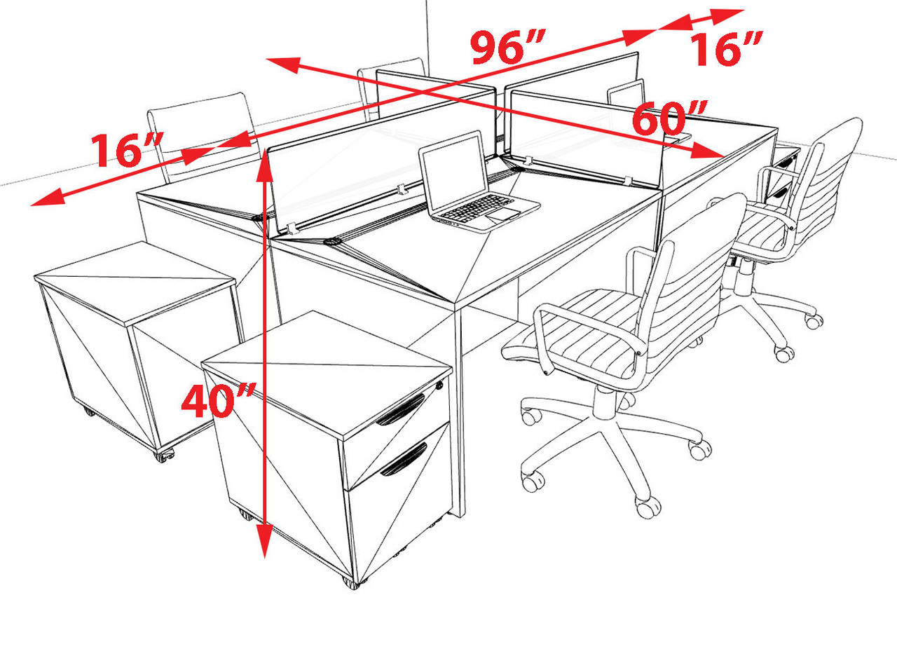 Four Person Modern Acrylic Divider Office Workstation Desk Set, #OT-SUS-FP33