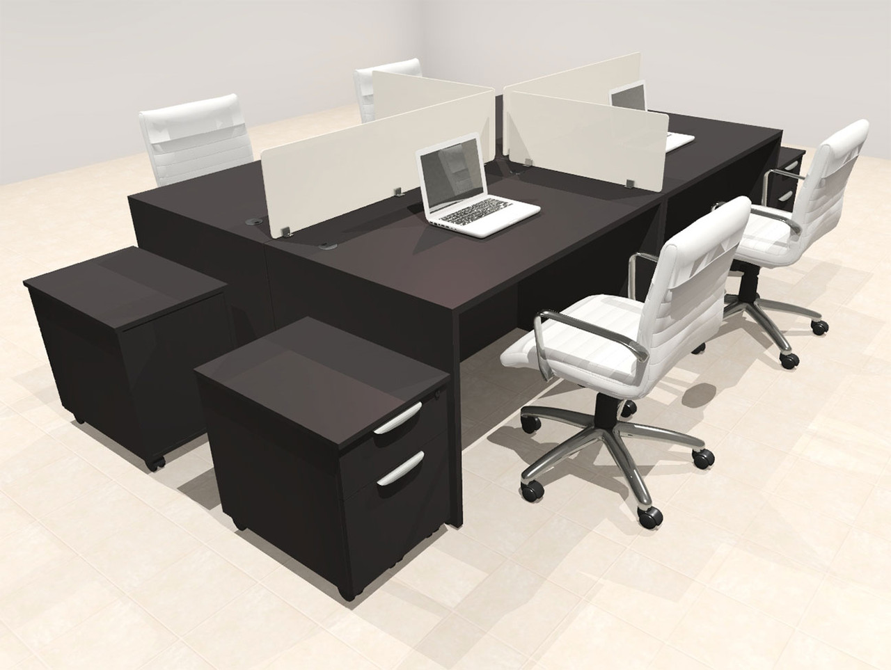 Four Person Modern Acrylic Divider Office Workstation Desk Set, #OT-SUS-FP34