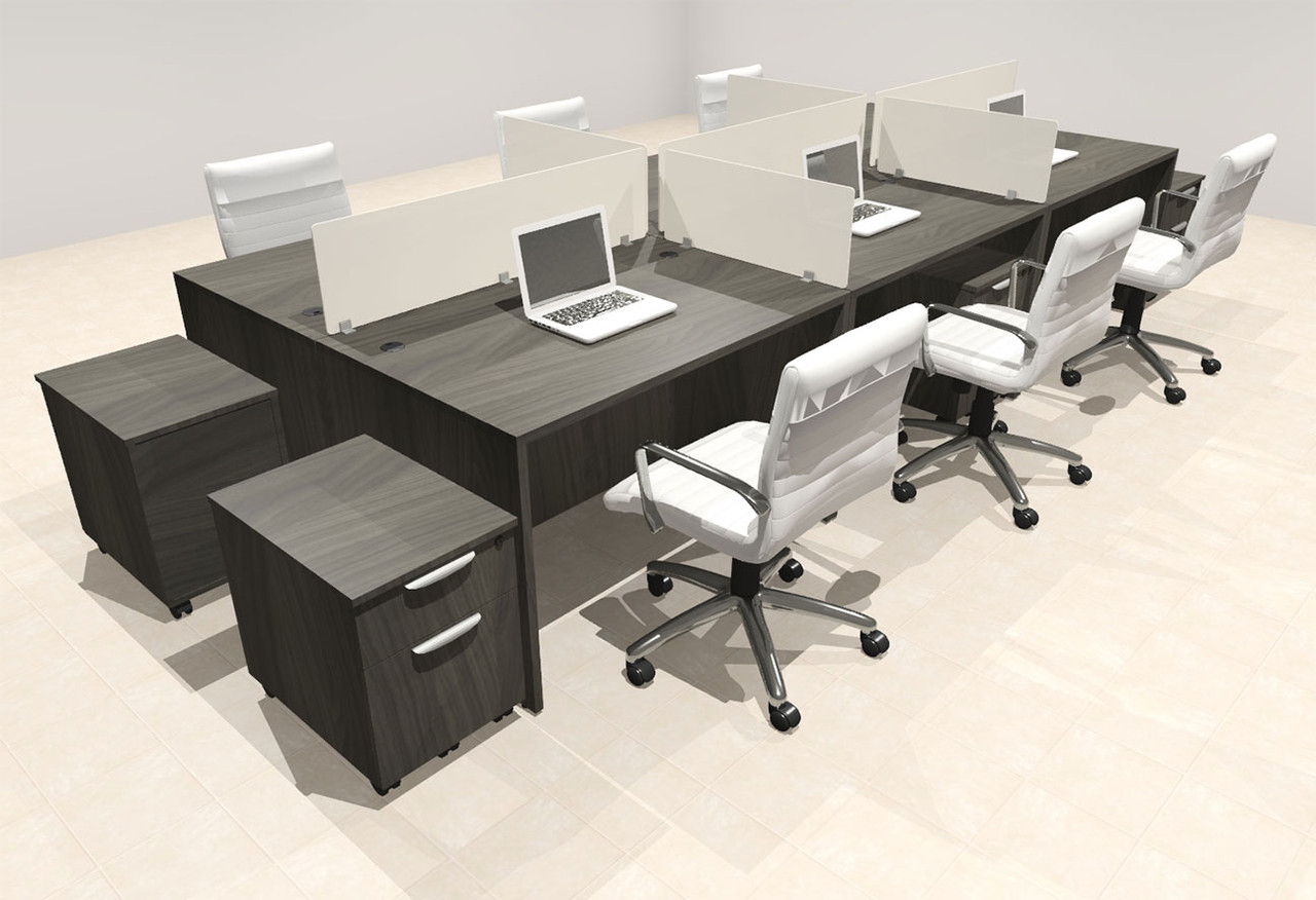 Six Person Modern Acrylic Divider Office Workstation Desk Set, #OT-SUS-FP40