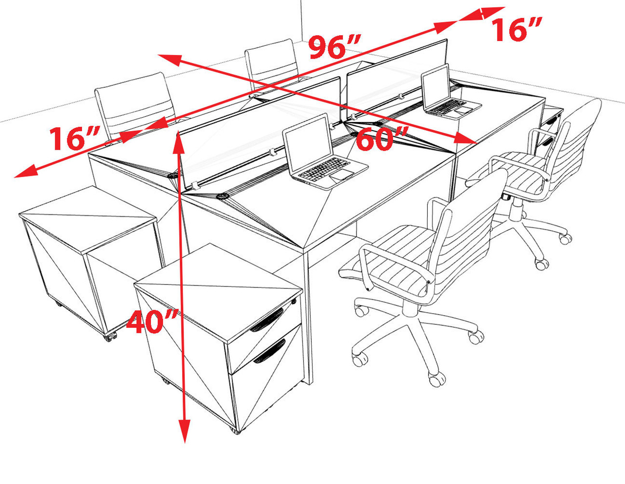 Four Person Modern Acrylic Divider Office Workstation Desk Set, #OT-SUS-FP43