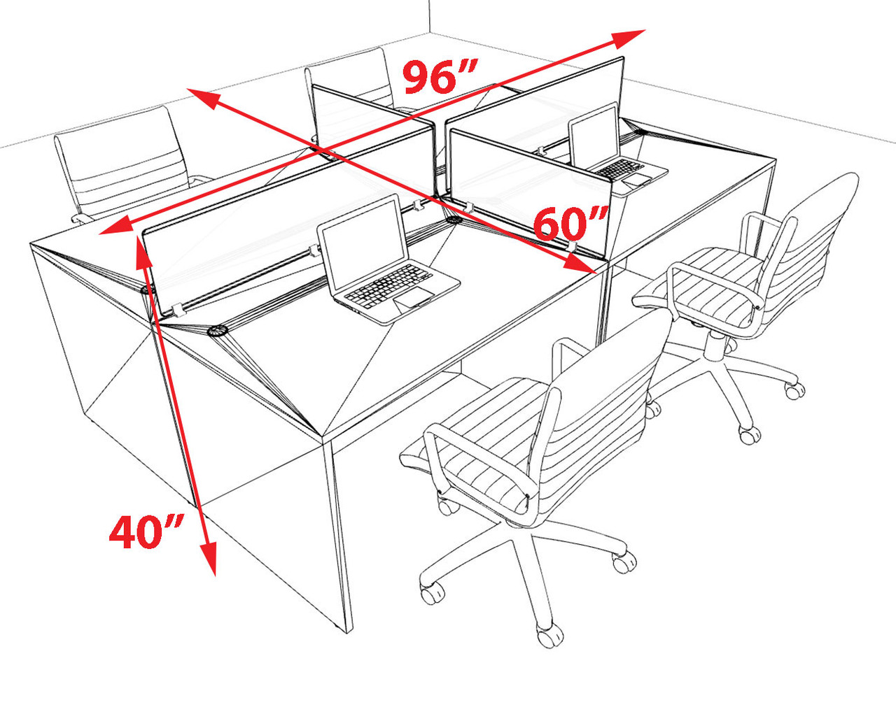 Four Person Modern Acrylic Divider Office Workstation Desk Set, #OT-SUS-FP6