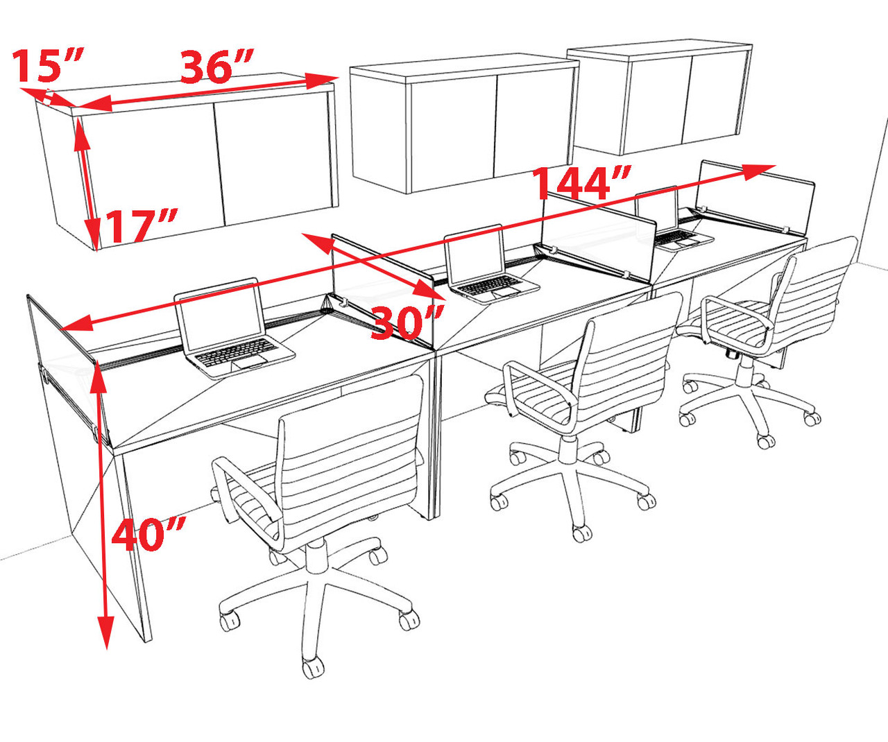 Three Person Modern Acrylic Divider Office Workstation Desk Set, #OT-SUS-SP31