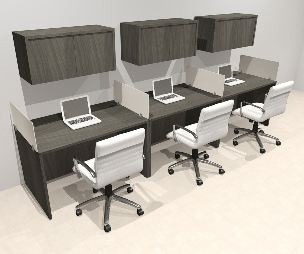 Three Person Modern Acrylic Divider Office Workstation Desk Set, #OT-SUS-SP35