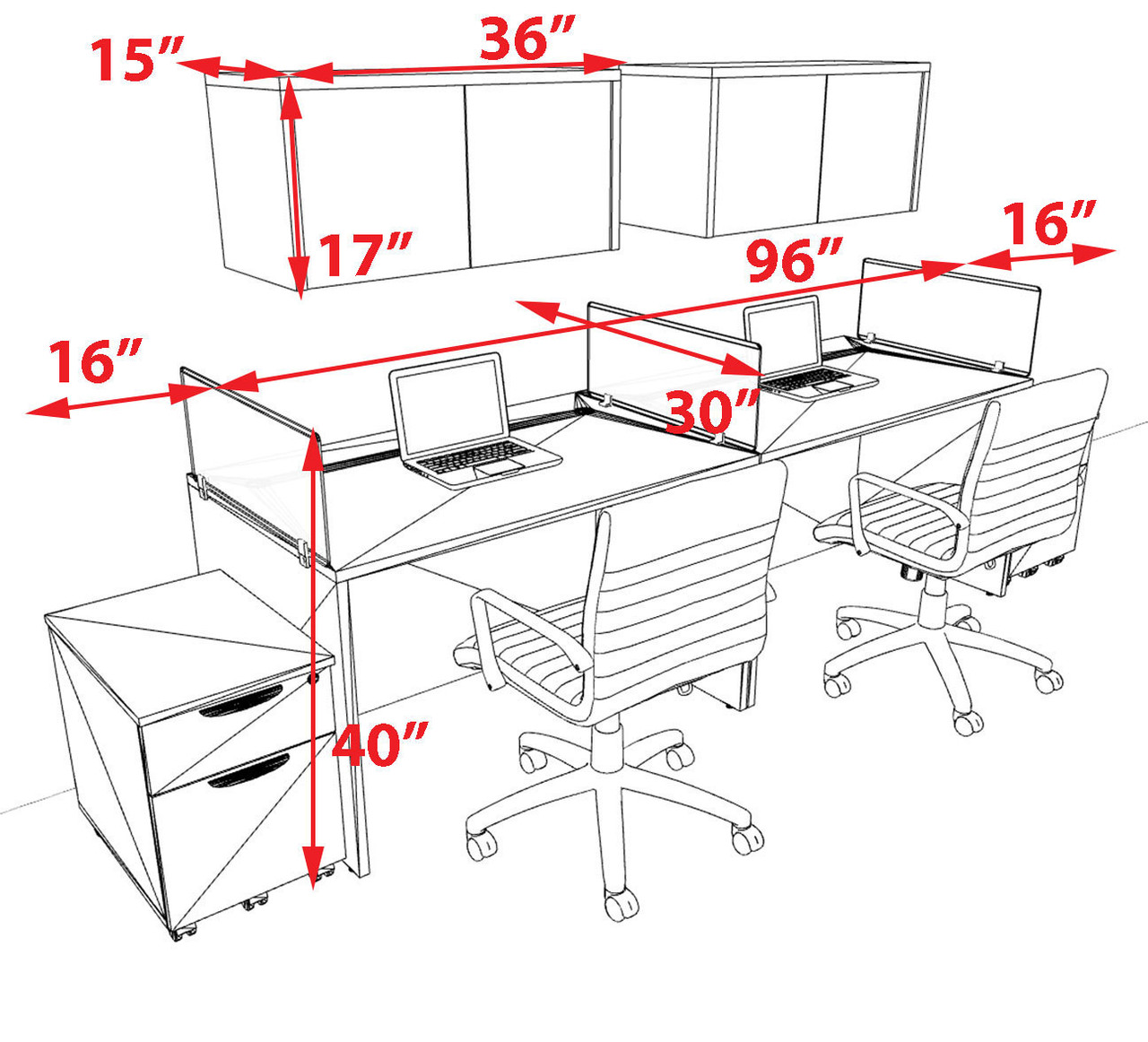 Two Person Modern Acrylic Divider Office Workstation Desk Set, #OT-SUS-SP46