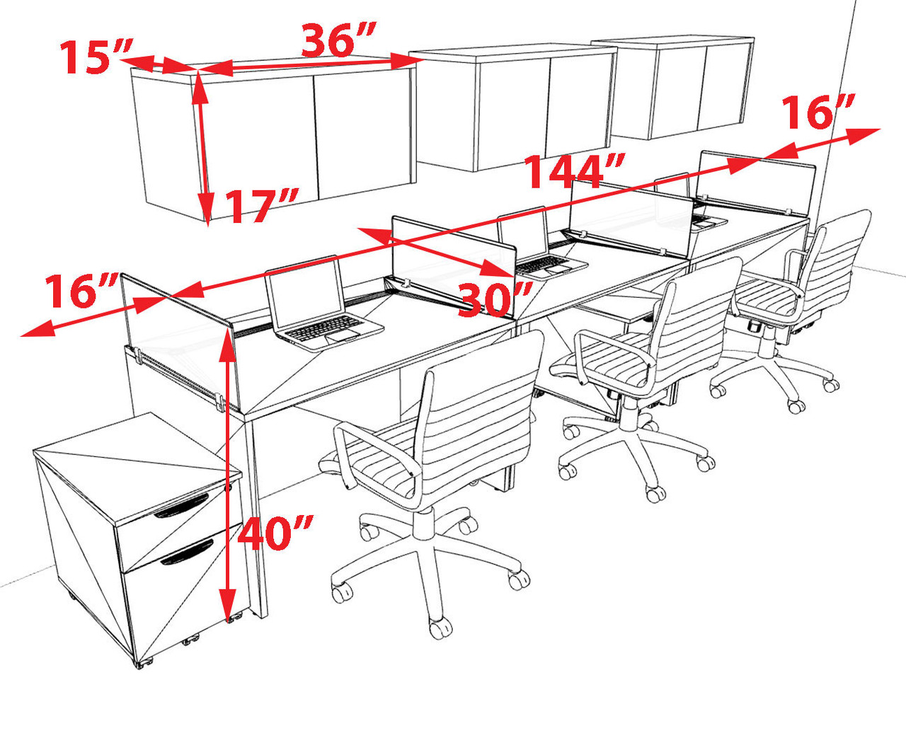 Three Person Modern Acrylic Divider Office Workstation Desk Set, #OT-SUS-SP51