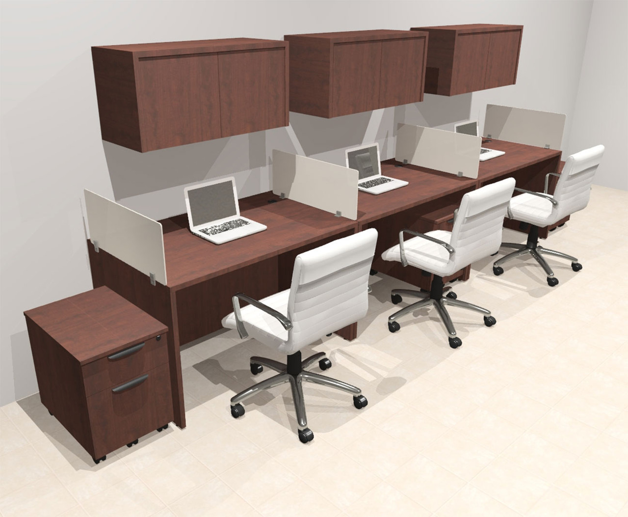 Three Person Modern Acrylic Divider Office Workstation Desk Set, #OT-SUS-SP52