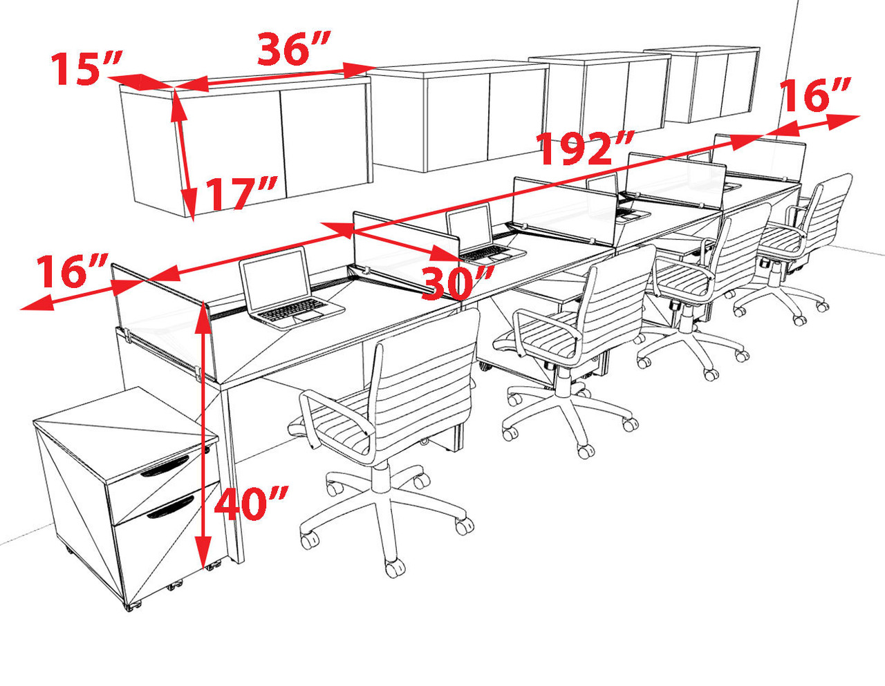 Four Person Modern Acrylic Divider Office Workstation Desk Set, #OT-SUS-SP59