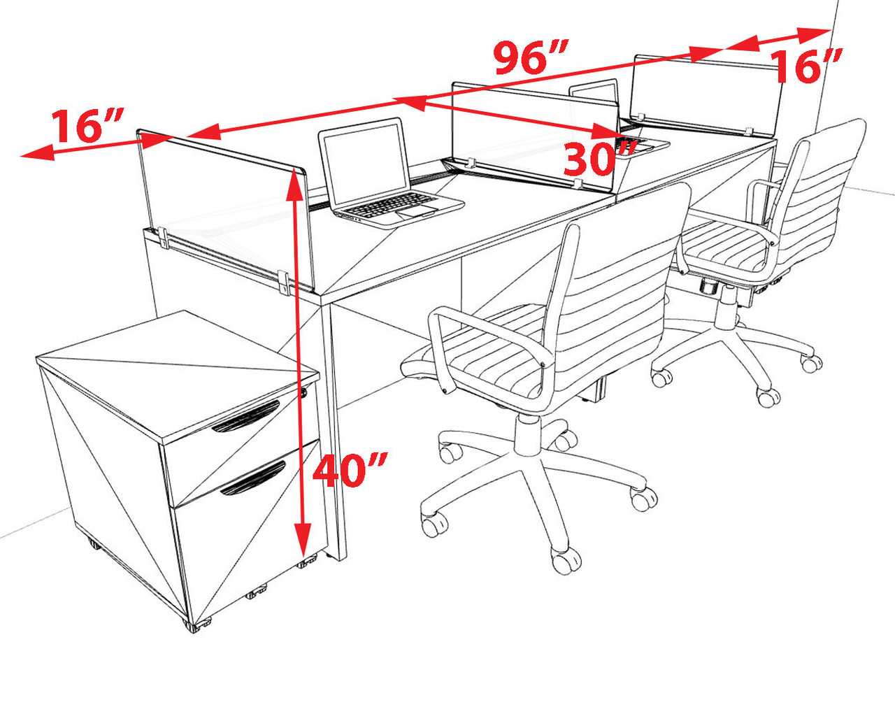 Two Person Modern Acrylic Divider Office Workstation Desk Set, #OT-SUS-SP67