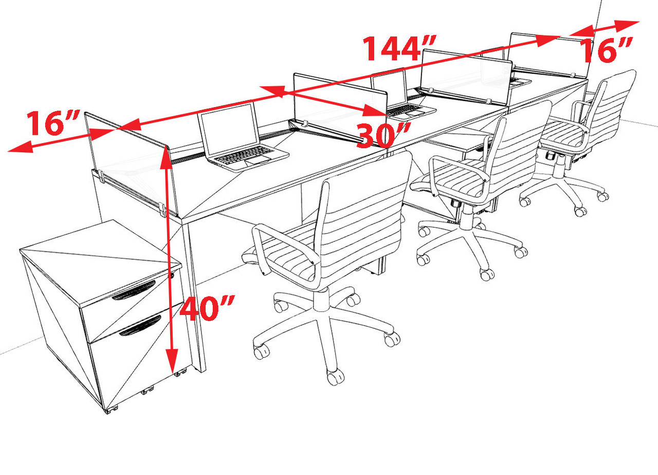 Three Person Modern Acrylic Divider Office Workstation Desk Set, #OT-SUS-SP72