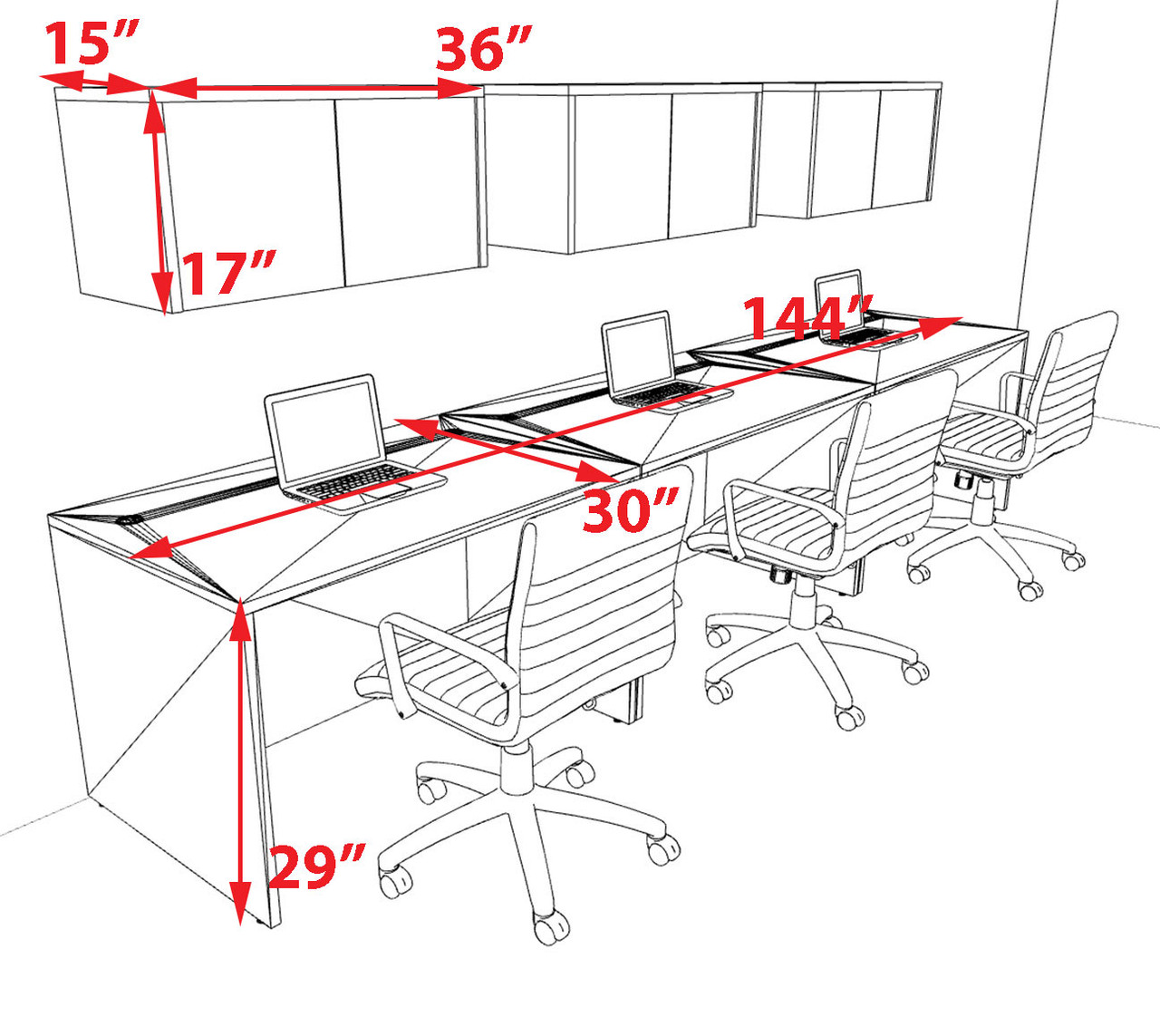 Three Person Modern No Panel Office Workstation Desk Set, #OT-SUS-SPN31