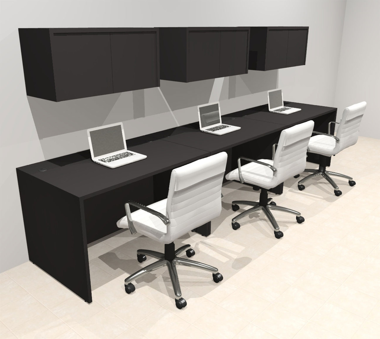 Three Person Modern No Panel Office Workstation Desk Set, #OT-SUS-SPN34