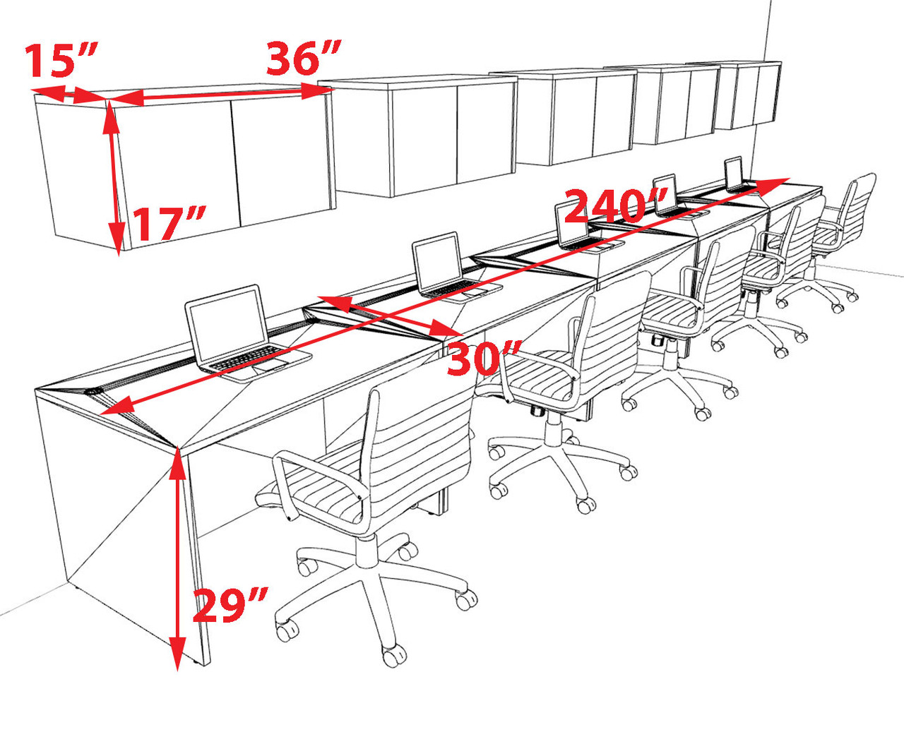 Five Person Modern No Panel Office Workstation Desk Set, #OT-SUS-SPN42