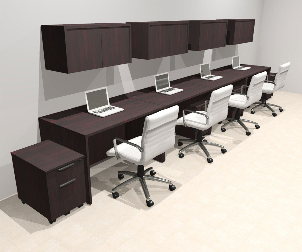 Four Person Modern No Panel Office Workstation Desk Set, #OT-SUS-SPN58