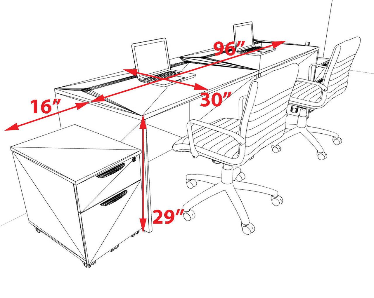 Two Person Modern No Panel Office Workstation Desk Set, #OT-SUS-SPN66