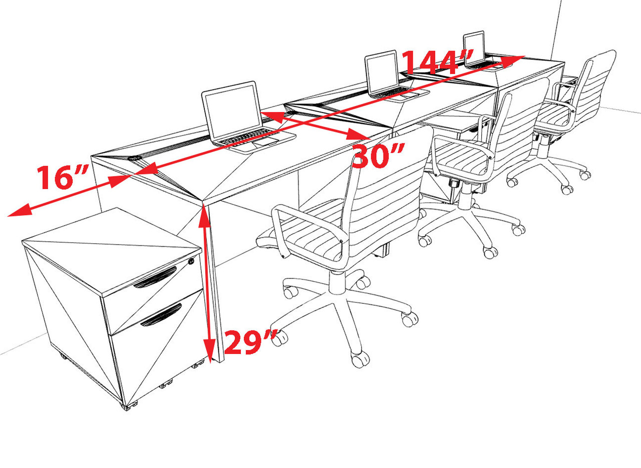 Three Person Modern No Panel Office Workstation Desk Set, #OT-SUS-SPN71