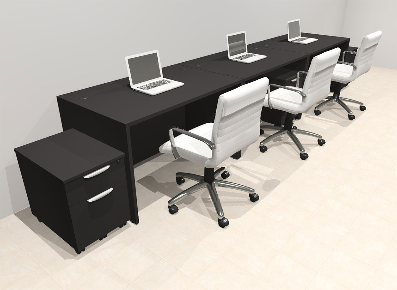 Three Person Modern No Panel Office Workstation Desk Set, #OT-SUS-SPN75