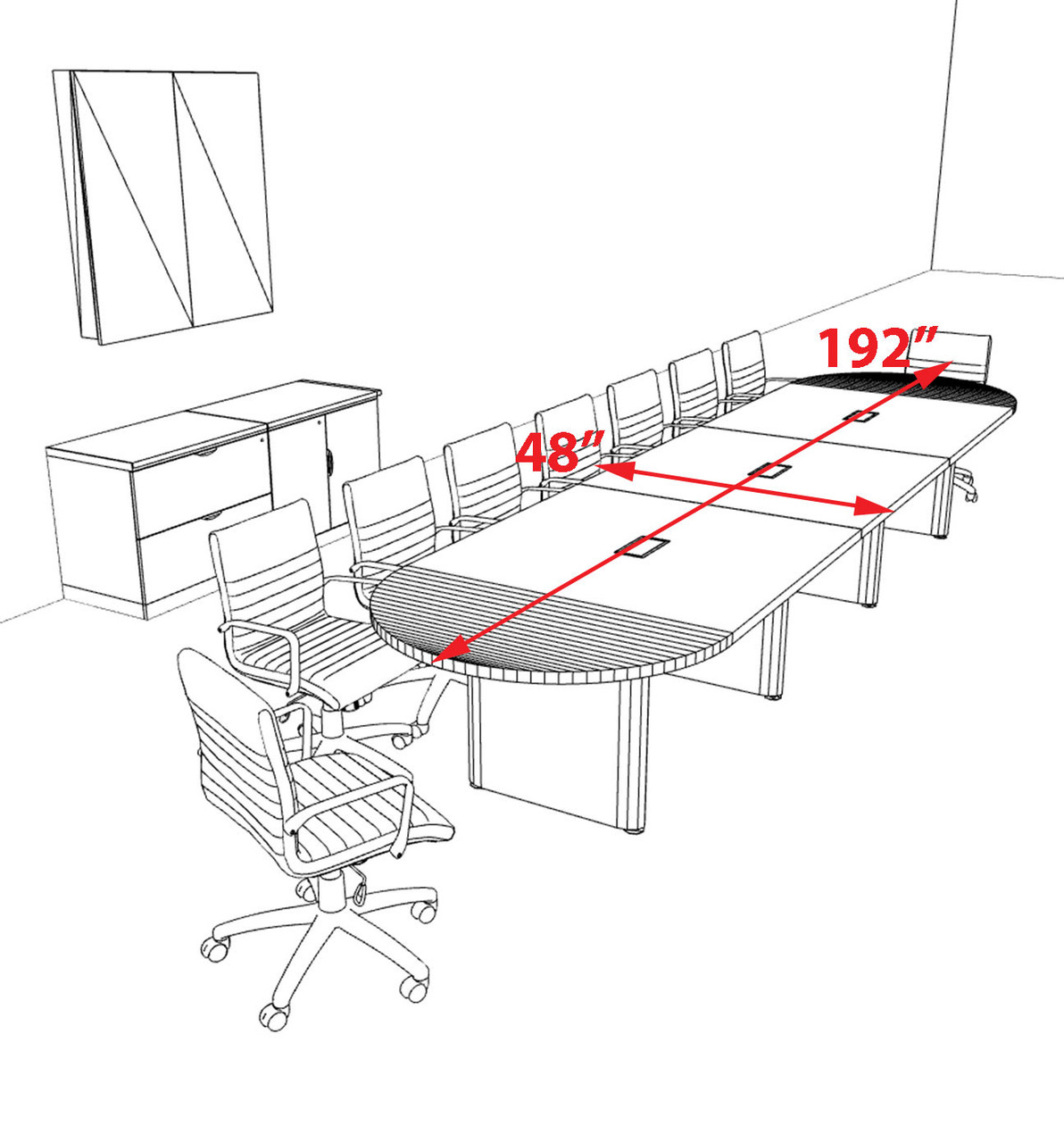 Racetrack Cable Management 16' Feet Conference Table, #OF-CON-CRP30