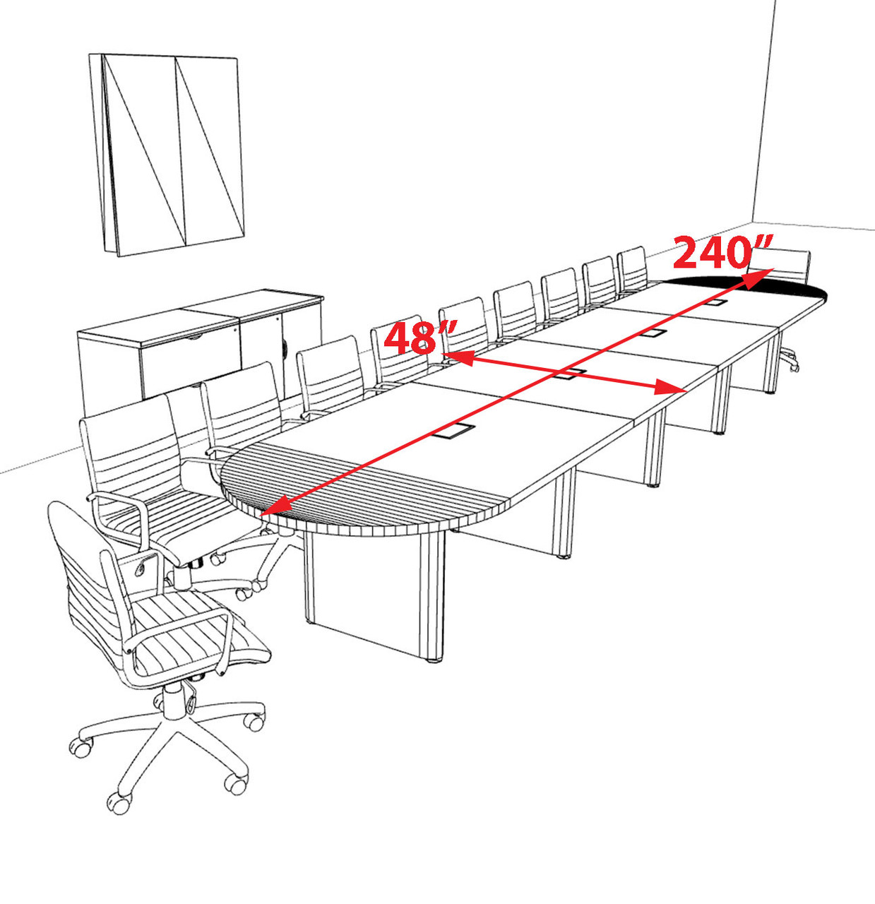 Racetrack Cable Management 20' Feet Conference Table, #OF-CON-CRP45