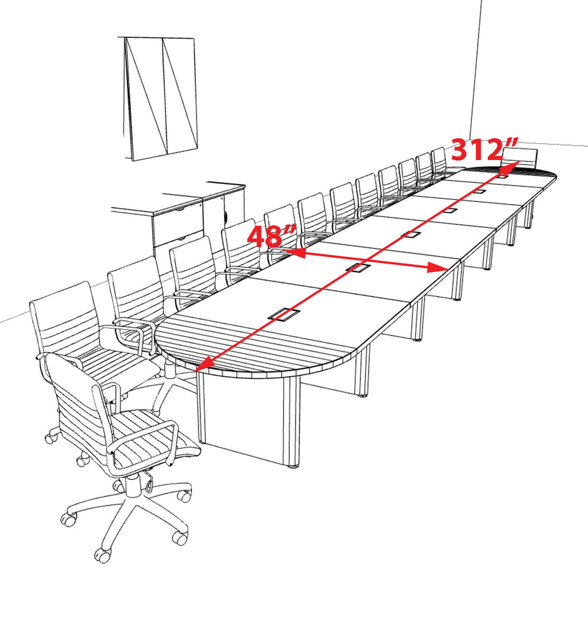 Racetrack Cable Management 26' Feet Conference Table, #OF-CON-CRP72