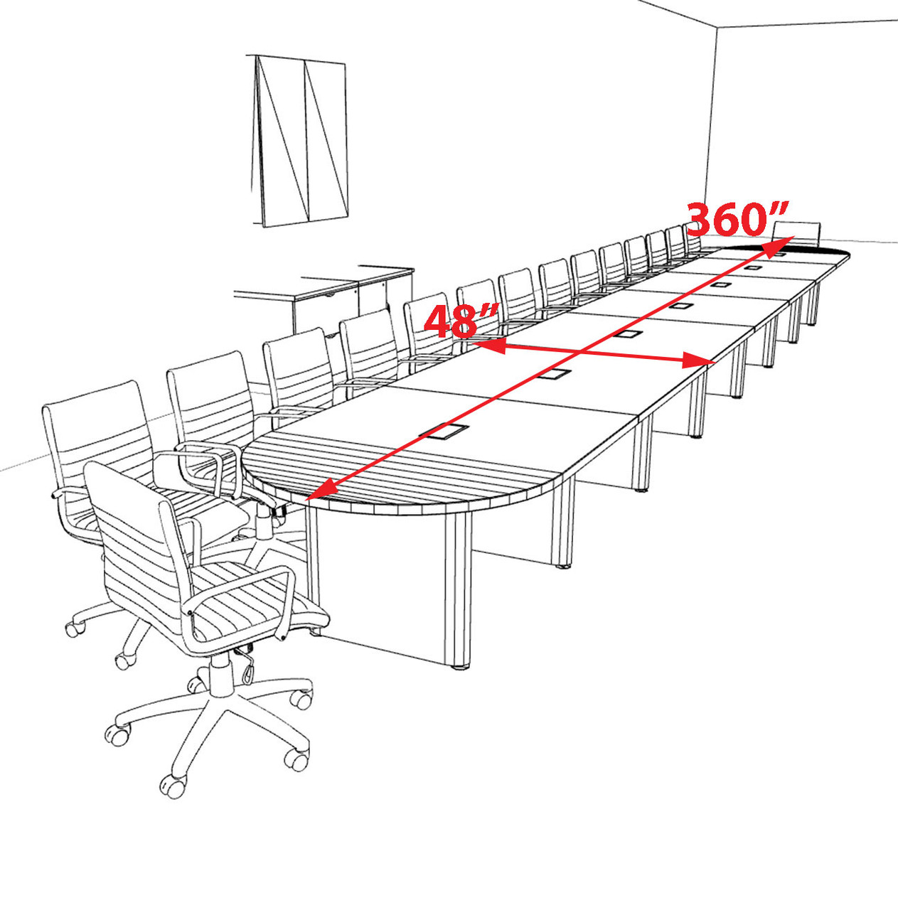 Racetrack Cable Management 30' Feet Conference Table, #OF-CON-CRP88