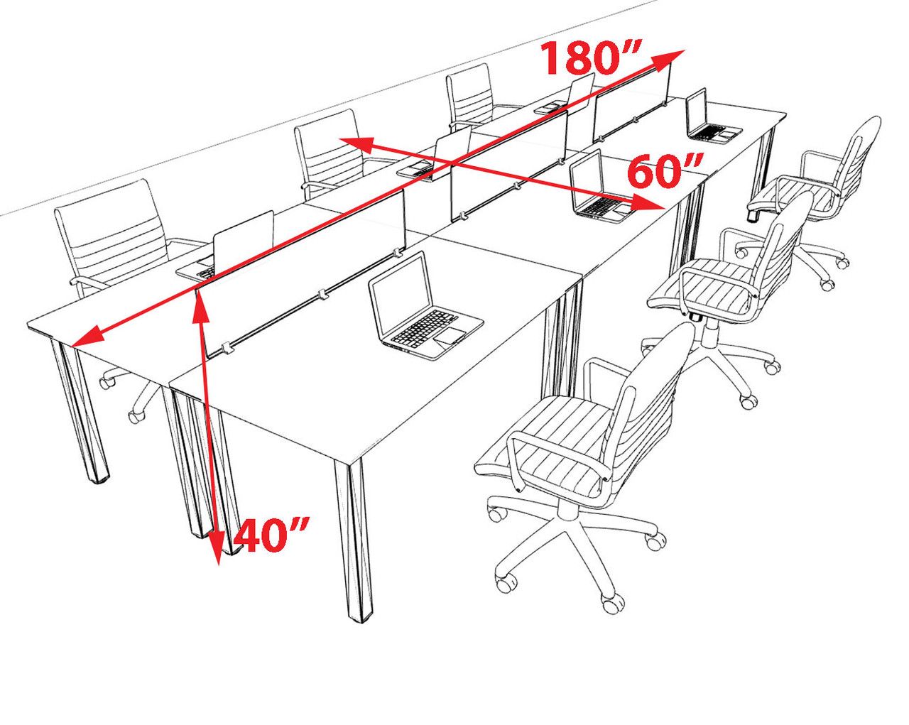 6 Person Modern  Metal Leg Office Workstation Desk Set, #OT-SUL-FPM12