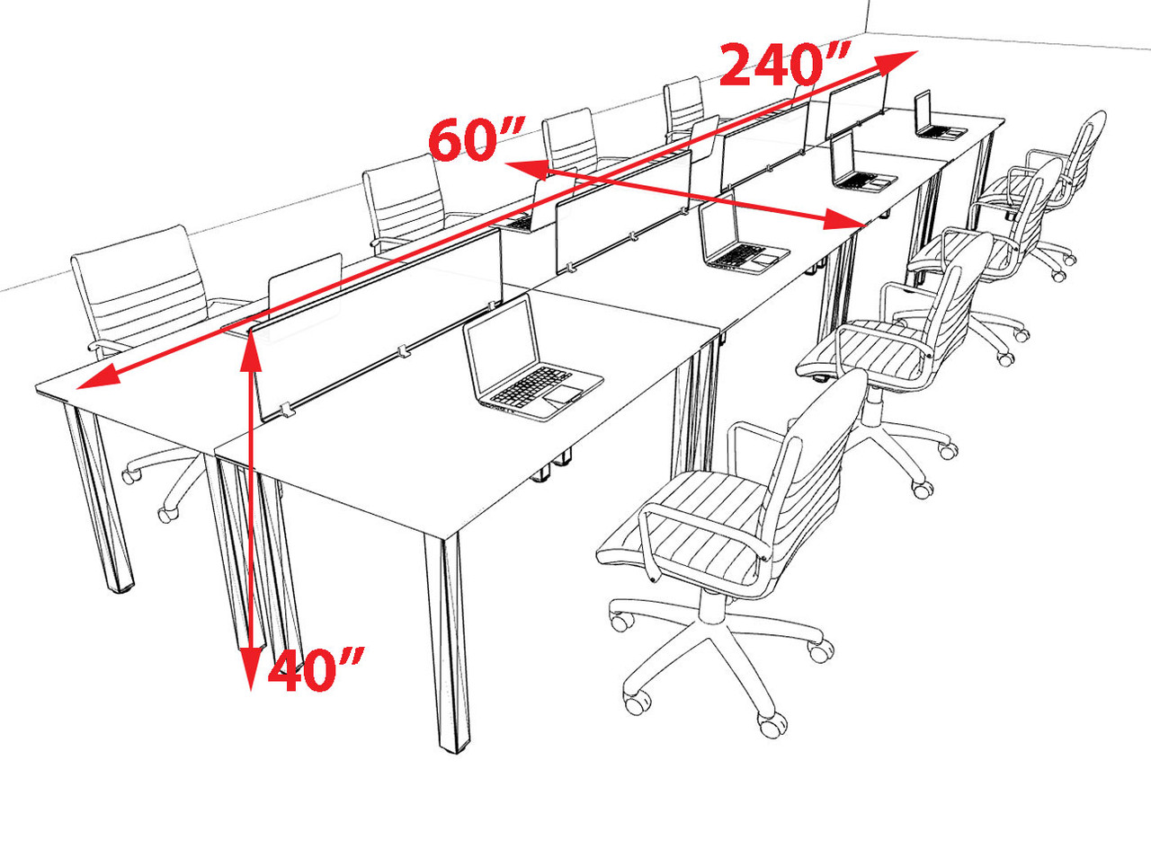 8 Person Modern  Metal Leg Office Workstation Desk Set, #OT-SUL-FPM17