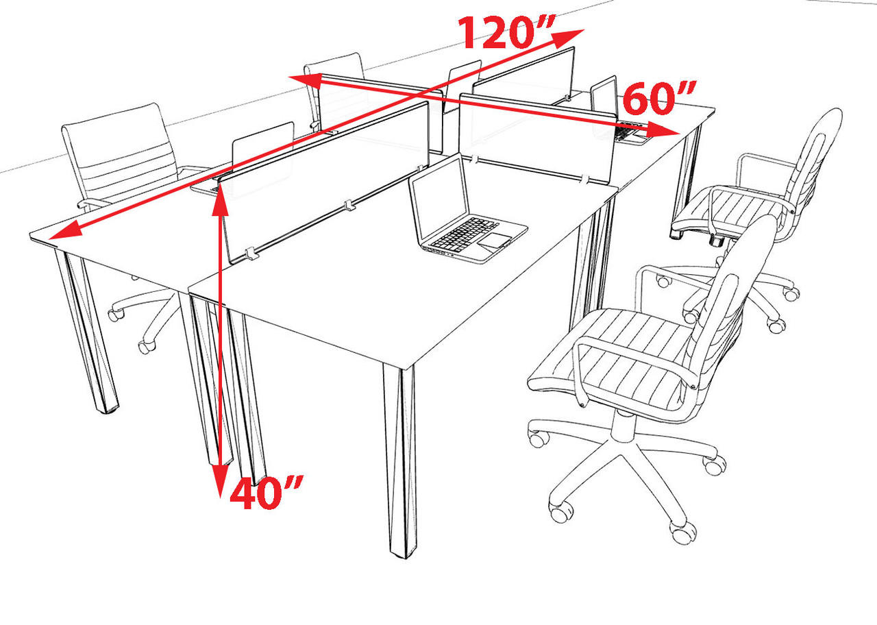 4 Person Modern  Metal Leg Office Workstation Desk Set, #OT-SUL-FPM26