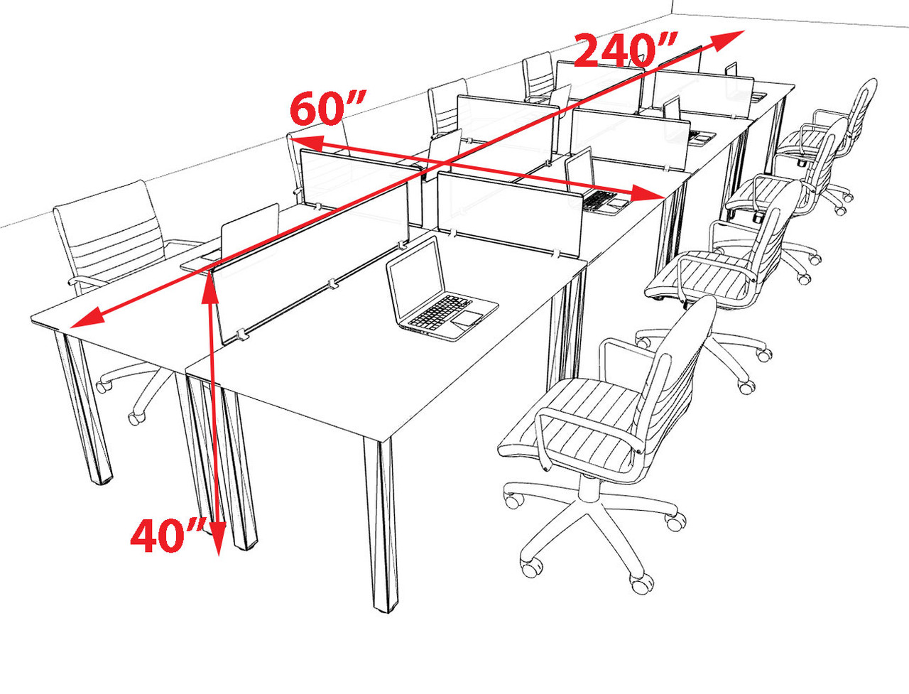 8 Person Modern  Metal Leg Office Workstation Desk Set, #OT-SUL-FPM36
