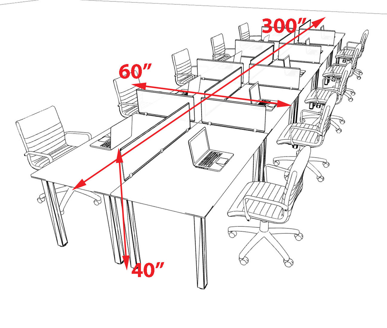 10 Person Modern  Metal Leg Office Workstation Desk Set, #OT-SUL-FPM42