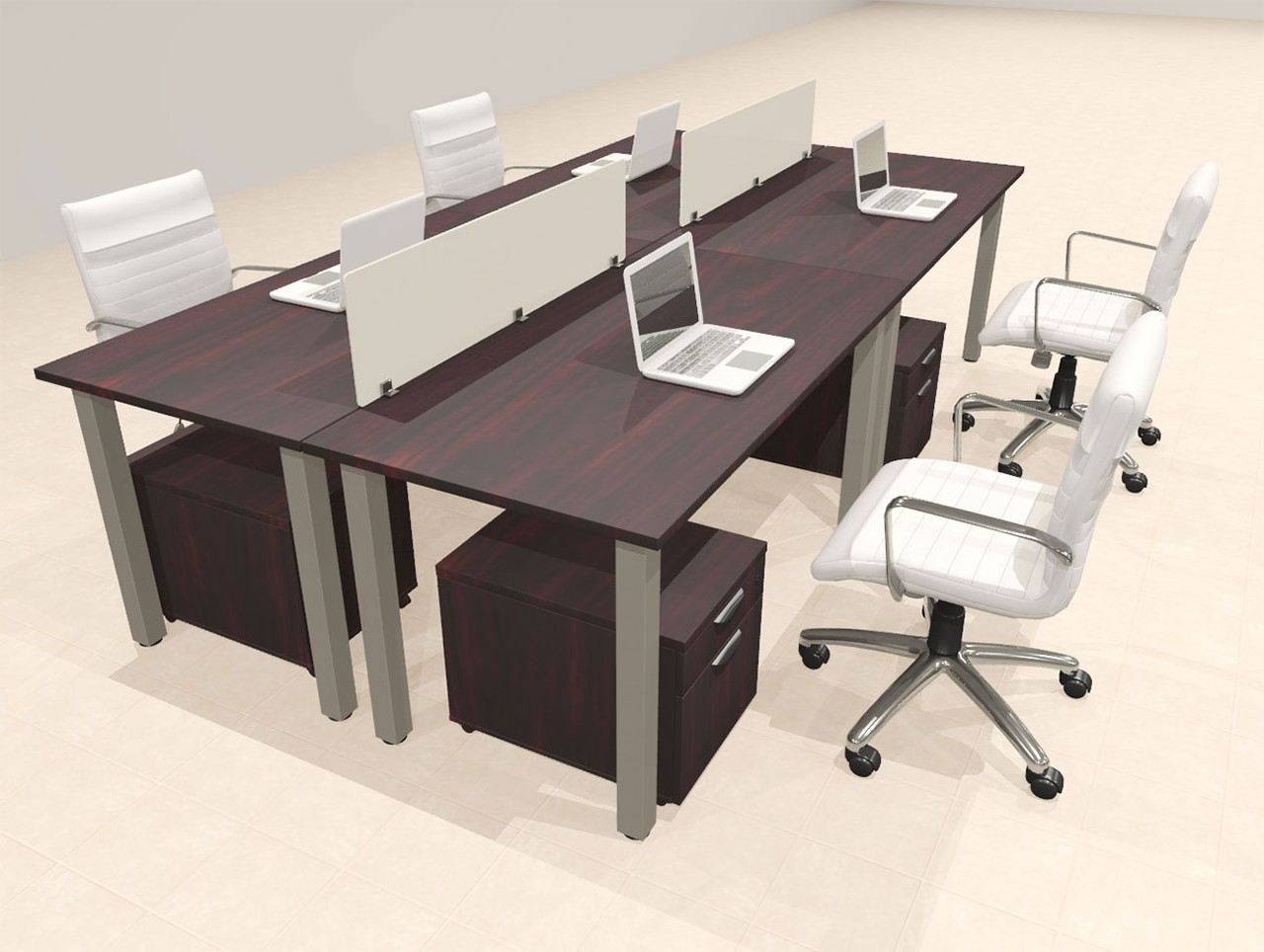 4 Person Modern  Metal Leg Office Workstation Desk Set, #OT-SUL-FPM53
